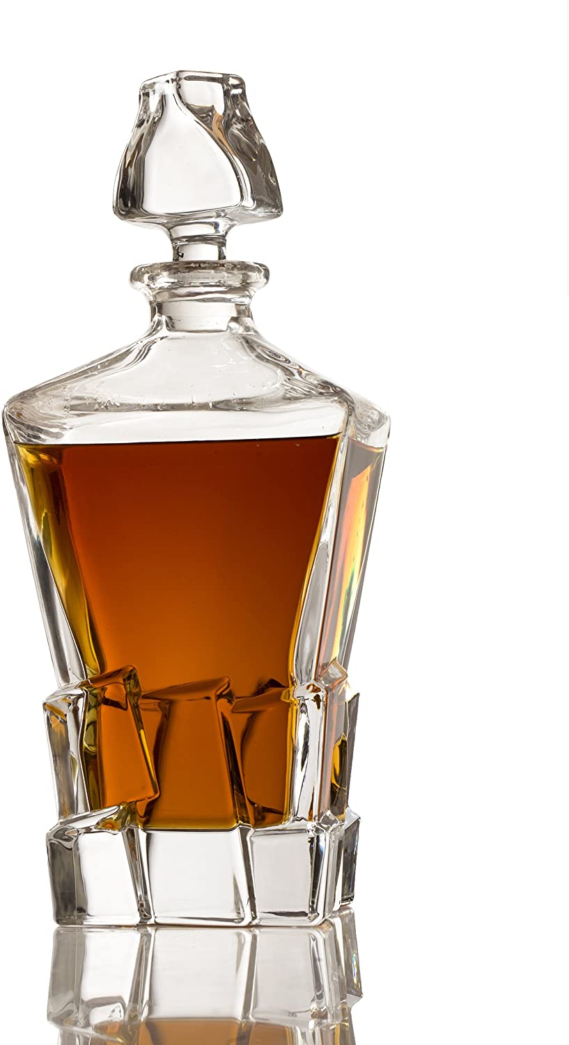 Crystal Wine and Whiskey Iceberg Mountain Glacier Decanter with 4 Glasses and Wood Tray - The Wine Savant-4