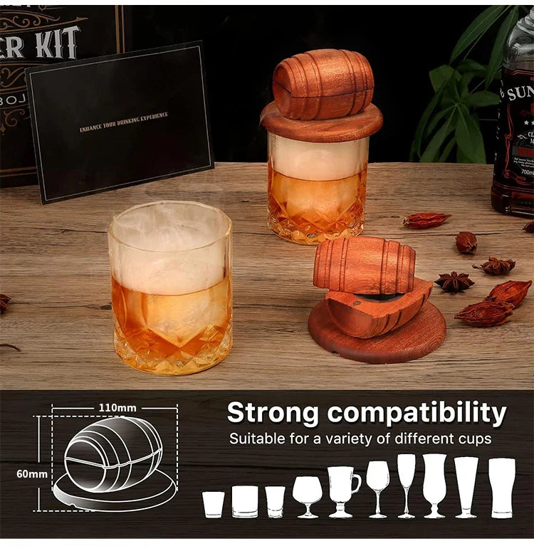 Big cocktail smoker set - Hållaren formad som en whiskytunna med 6 olika smaker med tillbehör